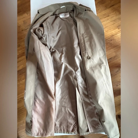 Vtg 80's Oleg Cassini FLEECE Lined Double Breasted TRENCH Over Coat RAIN Coat - Picture 6 of 8